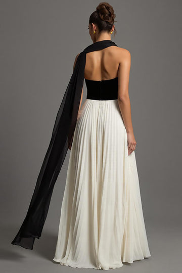 Black and White Strapless A Line Formal Dress with Sash